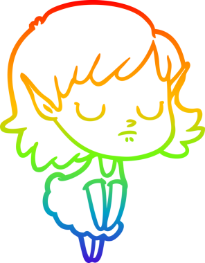 Gökkuşağı gradyan çizgi çizimi bir insan tarafından çizilmiş bir elf kızı