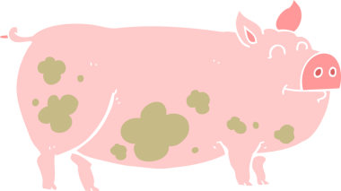 Bir insan tarafından çizilmiş çamurlu domuzun düz renk çizimi