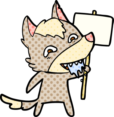 Bir insan tarafından çizilmiş tabelalı aç kurt çizgi filmi.