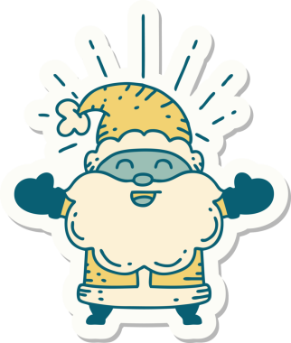 Bir dövme stili çıkartması. Mutlu Noel Baba karakteri. Bir insan tarafından çizilmiş.