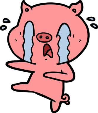 Bir insan tarafından çizilmiş ağlayan domuz çizgi filmi.