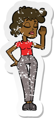 İnsan tarafından çizilmiş bir karikatür kadının gerilimli çıkartması.