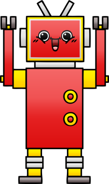 Bir insan tarafından çizilmiş mutlu bir robotun gölgeli çizgi filmi.