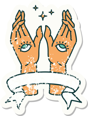 Bir insan tarafından çizilmiş mistik el sancağıyla eski bir etiket.