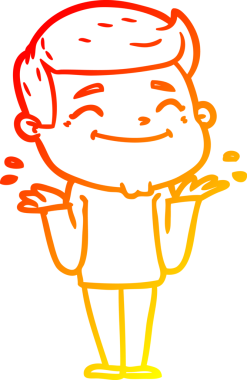 Bir insanın omuz silktiği mutlu bir çizgi film karakterinin sıcak çizgi çizimi.