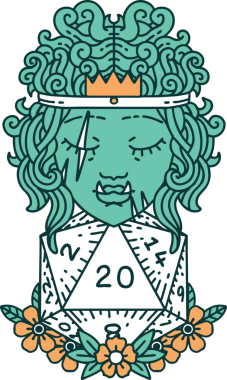 Retro Dövme Tarzı Yarı Ork Barbar Doğal yirmilik zar atışıyla bir insan tarafından çizilmiş