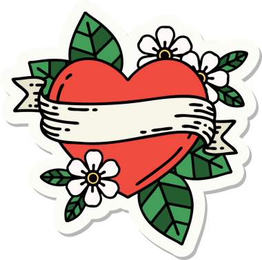 Bir insan tarafından çizilmiş geleneksel bir kalp ve bayrak stili dövme çıkartması.