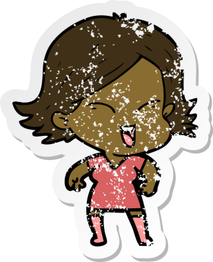 Bir insan tarafından çizilmiş mutlu bir çizgi film kızının sıkıntılı çıkartması.