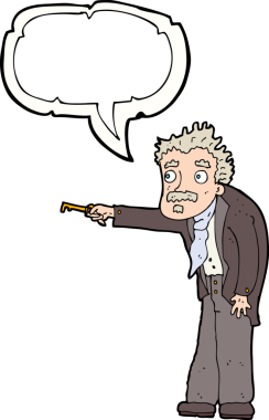 Karikatürist bir insan tarafından çizilmiş konuşma balonuyla anahtar kilidini açıyor.