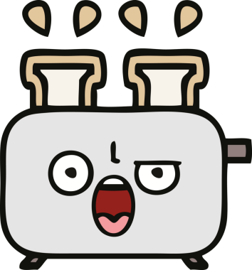 Bir insan tarafından çizilmiş bir tost makinesi karikatürü.