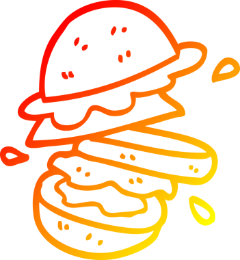 Bir insan tarafından çizilmiş çizgi film hamburgerinin sıcak gradyan çizimi