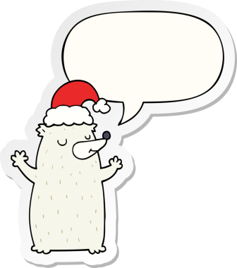 Bir insan tarafından çizilmiş baloncuk çıkartmalı şirin bir çizgi film Noel ayısı.