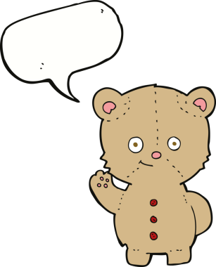 Bir insan tarafından çizilmiş konuşma balonlu oyuncak ayı.