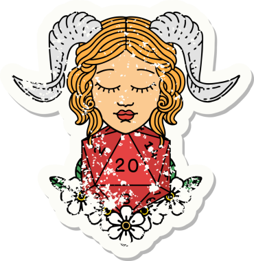 Bir insan tarafından çizilmiş doğal 20 D20 zarlı kartonpiyerin grunge etiketi