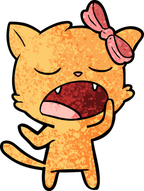 Bir insan tarafından çizilmiş esneyen kedi çizgi filmi.