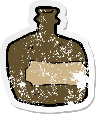 Bir insan tarafından çizilmiş karikatür viski kavanozunun gerilimli retro yapıştırması