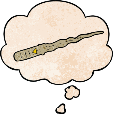 bir insan tarafından çizilmiş grunge doku biçiminde düşünce baloncuğu olan çizgi film sihirli değneği.