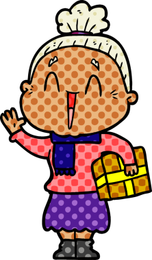 Bir insan tarafından çizilmiş mutlu yaşlı kadın çizgi filmi.