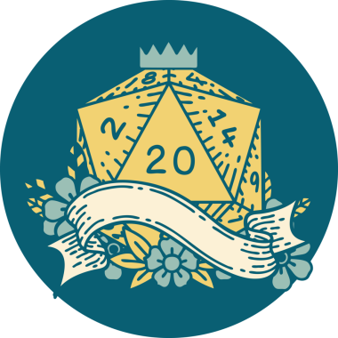 Retro Dövme Biçimi Doğal 20 D20 zar bir insan tarafından çizildi