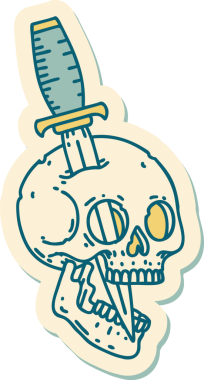 Bir insan tarafından çizilmiş bir kafatasının geleneksel stiliyle dövme çıkartması.