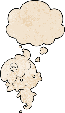 Bir insan tarafından çizilmiş grunge desenli düşünce baloncuklu çizgi film hayaleti.