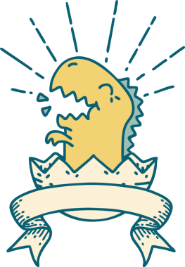 Bir insan tarafından çizilmiş, dövmeli, kuluçkaya yatmış bir dinozor.