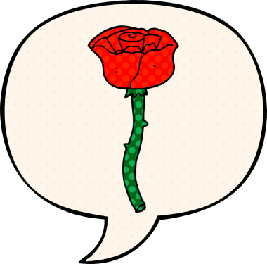 Bir insan tarafından çizilmiş çizgi roman tarzında konuşma baloncuğu olan karikatür çiçeği.
