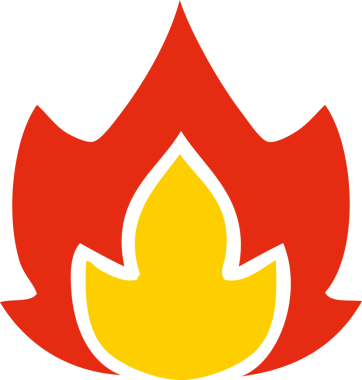 Bir insan tarafından çizilen ateşin düz renkli retro karikatürü