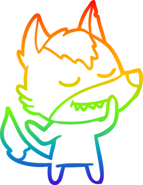 Gökkuşağı gradyan çizgisi. Bir insan tarafından çizilmiş dost bir kurt çizgi filmi.