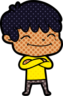 Bir insan tarafından çizilmiş mutlu çocuk çizgi filmi.