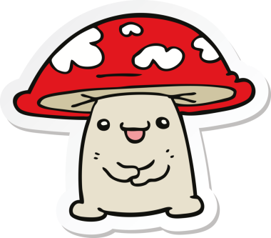 Bir insan tarafından çizilmiş bir mantar karakterinin çıkartması.