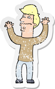 Bir insan tarafından çizilmiş, gerilmiş, karikatürlü bir adamın gerilmiş retro yapıştırması.