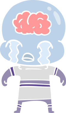 Düz renkli çizgi film. Bir insan tarafından çizilmiş büyük beyinli uzaylı ağlaması.