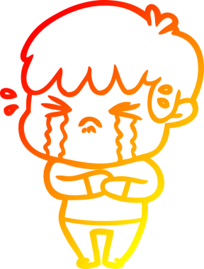 Bir insan tarafından çizilmiş, ağlayan bir çizgi film çocuğu çizimi.