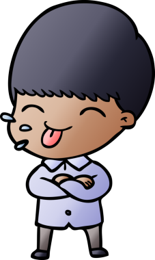 Çizgi filmci çocuk bir insan tarafından çizilmiş dili dışarı çıkarıyor.