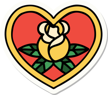 Geleneksel kalp stili dövme çıkartması ve bir insan tarafından çizilmiş çiçekler.