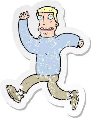 Bir insanın çizdiği korku dolu bir karikatürün gerilimli çıkartması.