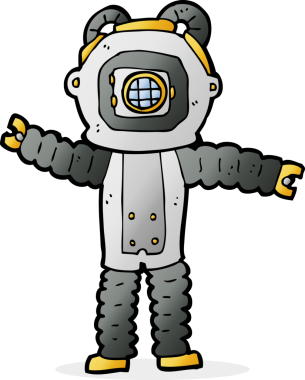 bir insan tarafından çizilmiş derin deniz dalgıcı çizgi filmi