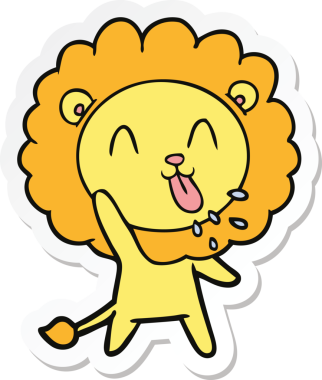 Bir insan tarafından çizilmiş mutlu bir aslanın çıkartması.