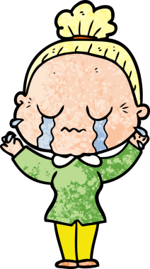 Bir insan tarafından çizilmiş ağlayan yaşlı kadın çizgi filmi.