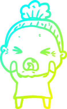 Bir insan tarafından çizilmiş kızgın yaşlı bir kadının soğuk çizgi çizimi.