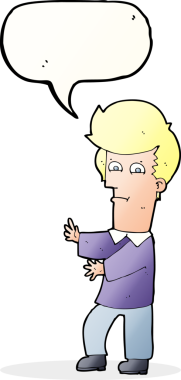 Bir insan tarafından çizilmiş konuşma baloncuğuyla el kol hareketi yapan bir karikatürist.