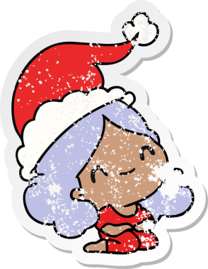 Bir insan tarafından çizilmiş Kawai kızının, sıkıntılı bir Noel çıkartması.