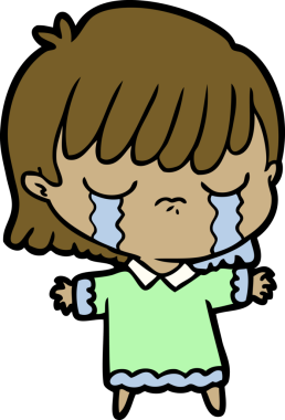 Bir insan tarafından çizilmiş ağlayan çizgi film kadını.