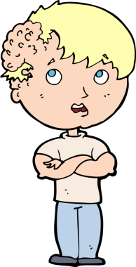 Bir insan tarafından çizilmiş kafasında büyüyen çizgi film çocuğu.