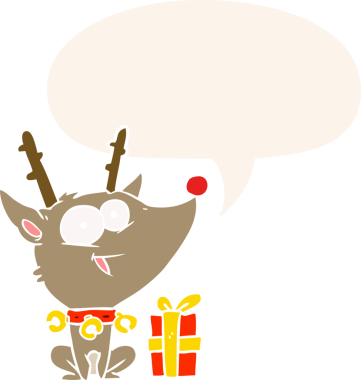 Bir insan tarafından çizilmiş retro tarzı konuşma baloncuğu olan çizgi film Ren geyiği.