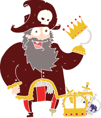 Bir insan tarafından çizilmiş korsan kaptanının düz renk çizimi