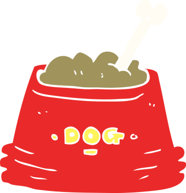 Bir insan tarafından çizilmiş köpek maması kasesinin düz renk çizimi