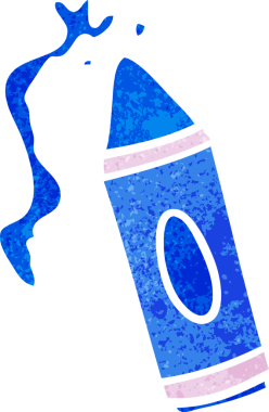 Bir insan tarafından çizilmiş pembe pastel boyanın retro karikatürü.