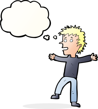 Bir insan tarafından çizilmiş düşünce balonlu mutlu adam çizgi filmi.